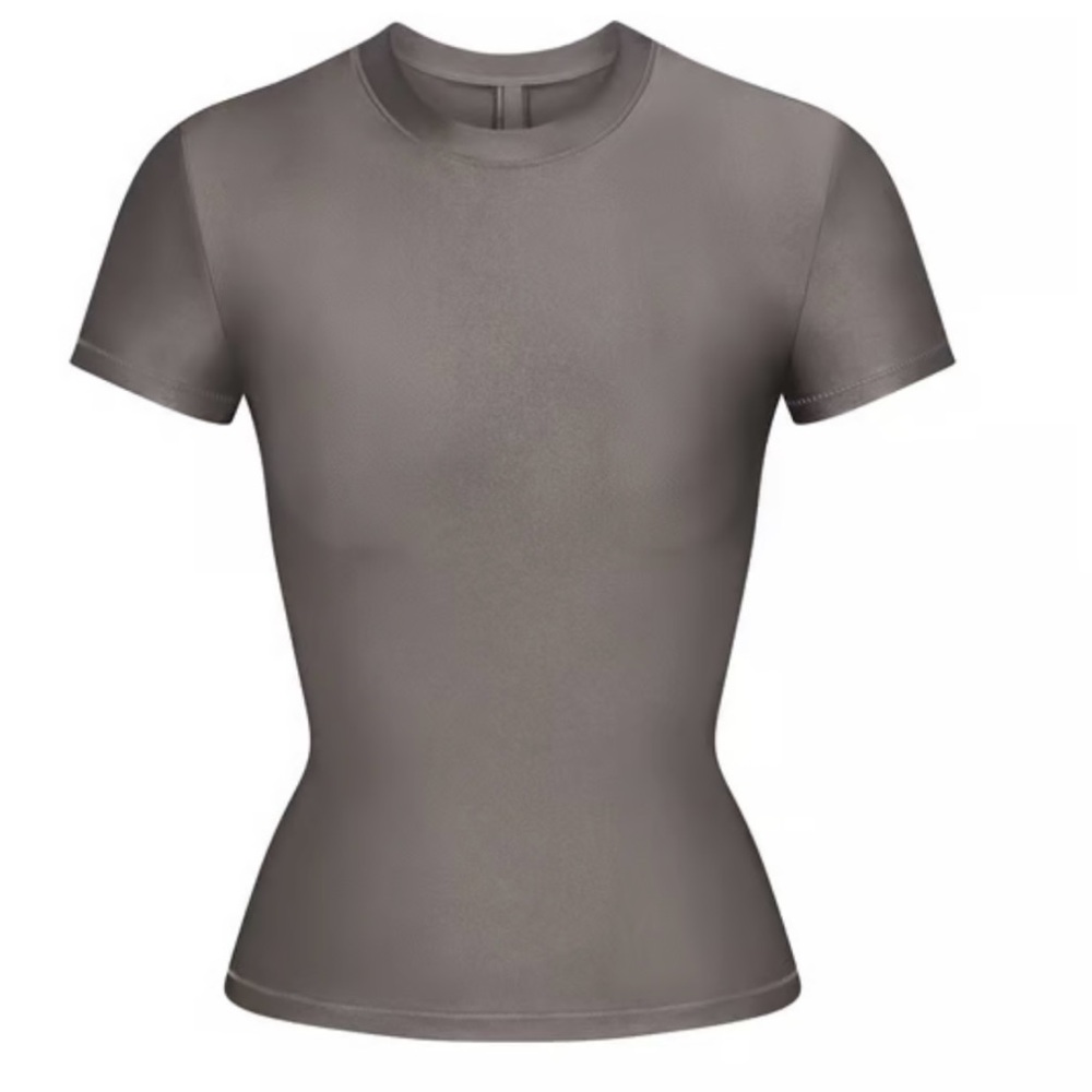 SKIMS Shine Spandex Tee Chalk Gray Women's Top Size Small